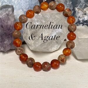 2/$35 - Carnelian & Agate Gemstone Bracelet - Unisex- 8mm